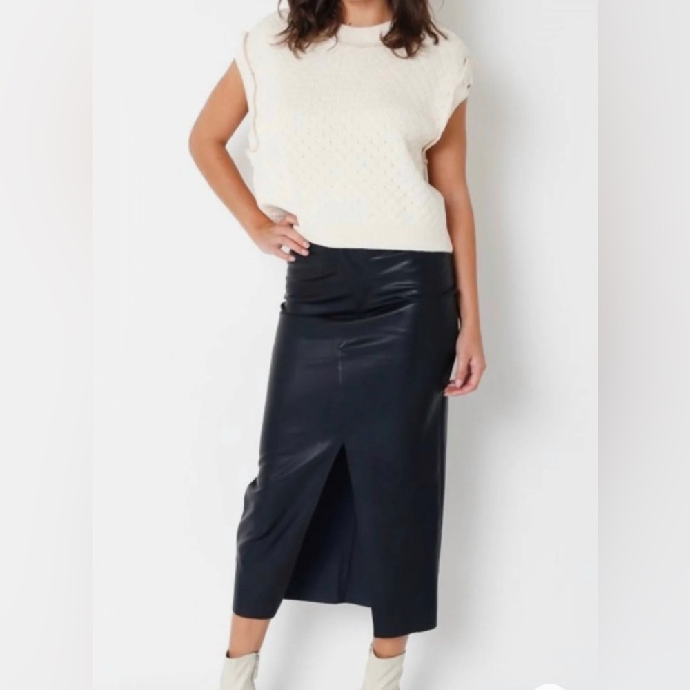 NWOT OLIVACEOUS Gia Faux Leather Midi Skirt